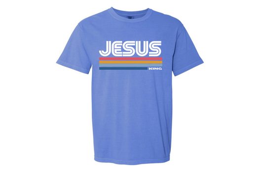 Jesus Is King Vintage Stripe Christian T-Shirt | Faith Based Graphic Tee