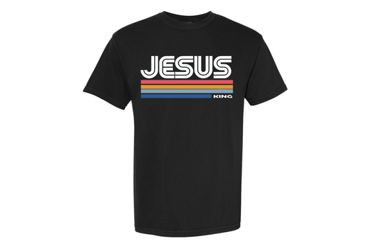 Jesus Is King Vintage Stripe Christian T-Shirt | Faith Based Graphic Tee