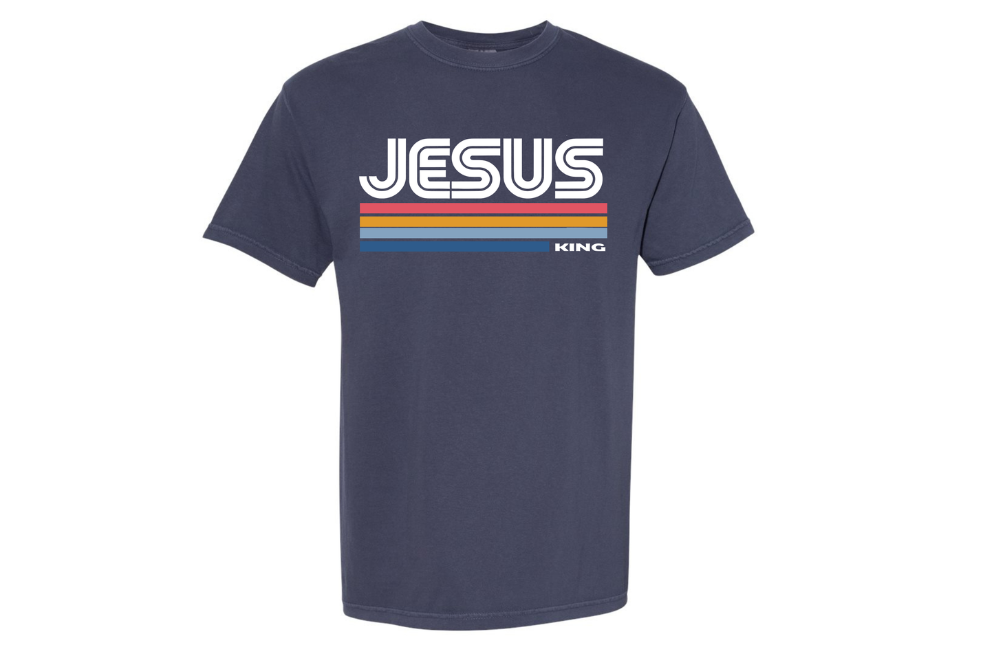 Jesus Is King Vintage Stripe Christian T-Shirt | Faith Based Graphic Tee